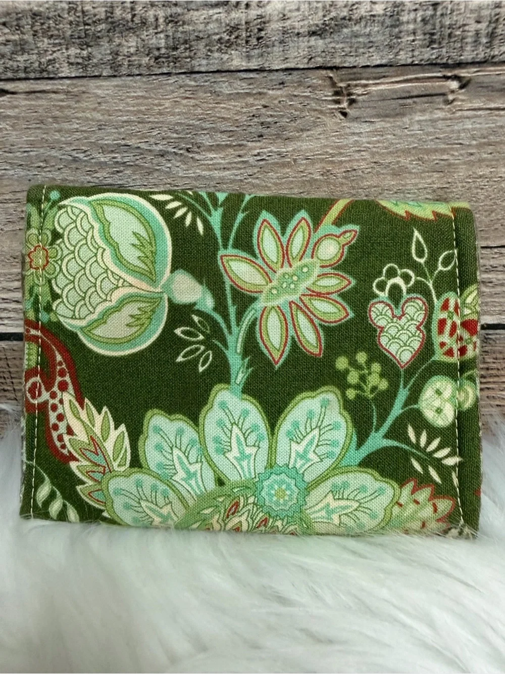 Green Floral Print Fabric Wallet